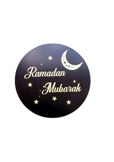 Ramazan Mubarak Yazılı Siyah Zemin Gold Yazı Kapı Süsü