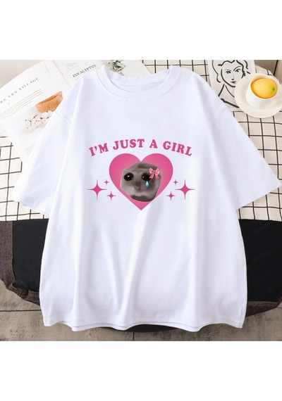 Startmore Beyaz Sad Hamster Tshirt Ben Sadece Bir Karikatür Baskılı Yaz Ler Beyaz