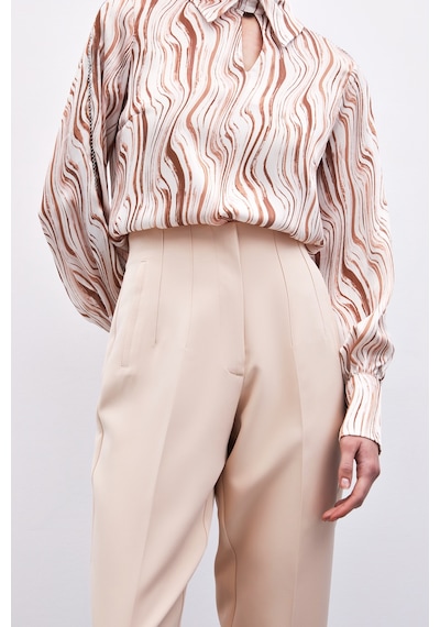 Sateen Yüksek Bel Pensli Pantolon - Bej-135629 Bej