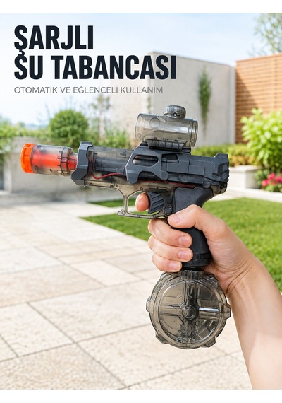 Otomatik Su Tabancası Şarjlı Led Işıklı Basınçlı Su Püskürtmeli Oyuncak Çok Renkli