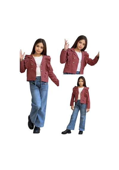 İrem Kız Çocuk Style Yazılı Ceketi Fırfır Detaylı Kiremit Renk Ceket Tişört Kot Pantolon Takımı İrem Kız Çocuk Style Yazılı Ceketi Fırfır Detaylı Kiremit Renk Ceket Tişört Kot Pantolon Takımı
