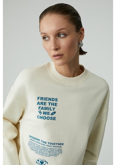 Ethıquet Modelıta Kadın Regular Baskılı Yuvarlak Yaka Ekru Sweatshirt