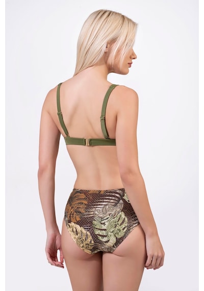 Endeep Kadın Desenli Özel Lurex Kumaş Yüksek Bel Toparlayıcı Bikini Takımı Yeşil