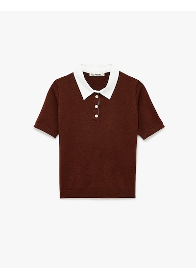 Koton Polo Yaka Kısa Kollu Düğmeli Biyeli Viskon Karışımlı Triko Kazak Kahverengi 6sal90023ht Kahve Koton Polo Yaka Kısa Kollu Düğmeli Biyeli Viskon Karışımlı Triko Kazak Kahverengi 6sal90023ht Kahve