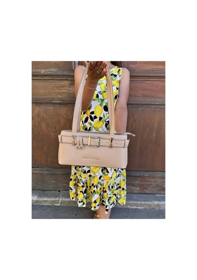 Just Polo Kadın Gold Aksesuarlı Kemer Detaylı Şık El Çantası Shopper Ebat : 14 X 30 Cm Kum