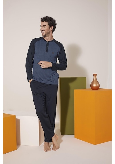 Kly 9206 Erkek Midi Yaka Omuz Parçalı Pijama Takım