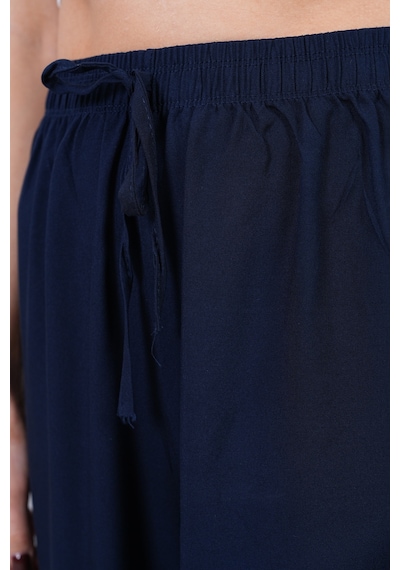 Polologin Butik Beli Bağcıklı Yüksek Bel Bol Paça Lacivert Pantolon Turkuaz