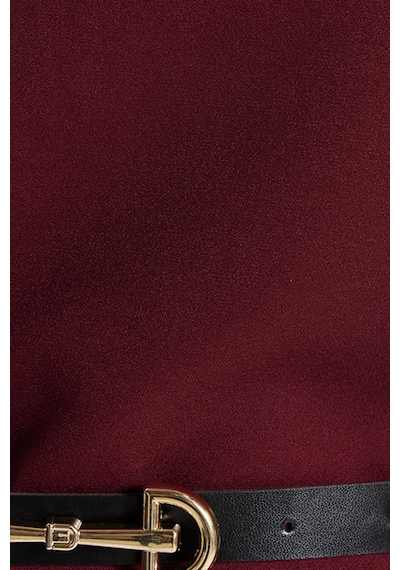 Tudors Kadın Slim Fit Dar Kesim Kol Detaylı İnce Kemerli Fermuarlı Bordo Bluz Gömlek-50761