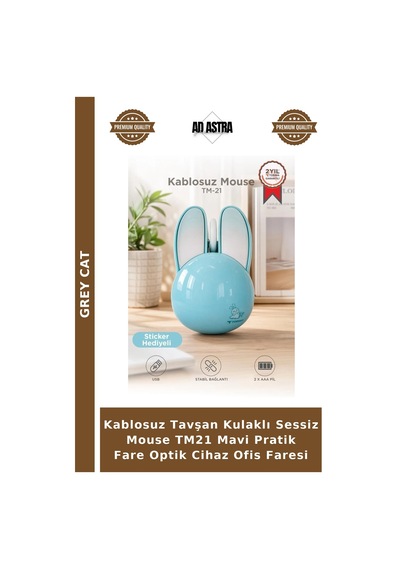 Kablosuz Tavşan Kulaklı Sessiz Mouse Tm21 Mavi Pratik Fare Optik Cihaz Ofis Faresi Kablosuz Fare