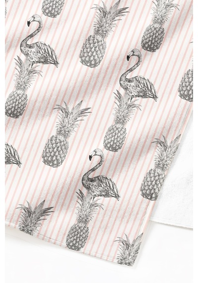 Flamingo Ananas Çizgili Plaj Havlusu - Tropikal Modern Pembe Marine Hızlı Kuruyan Mikrofiber Havlu Köpük Bahçe