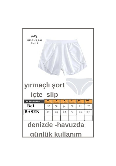 Missmaral Kadın Beyaz Deniz Havuz Şortu Etek Görünümlü Yırtmaçlı Şık Model İçte Bikini Slip 1102 Beyaz