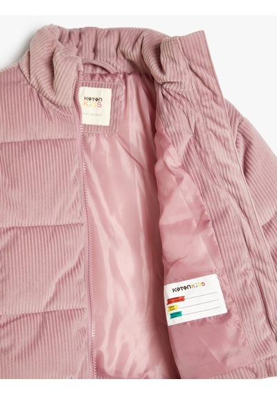 Koton Oversize Bomber Ceket Kadife Dokulu Cep Detaylı Dik Yaka Pembe 5wkg20006aw Gül