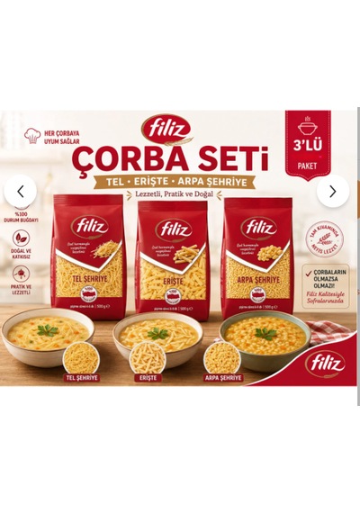 Filiz Çorba Seti 3 Lü Karışık Makarna Paket Tel Şehriye, Arpa Şehriye, Erişte 3x500 G - Güven Bitkisel