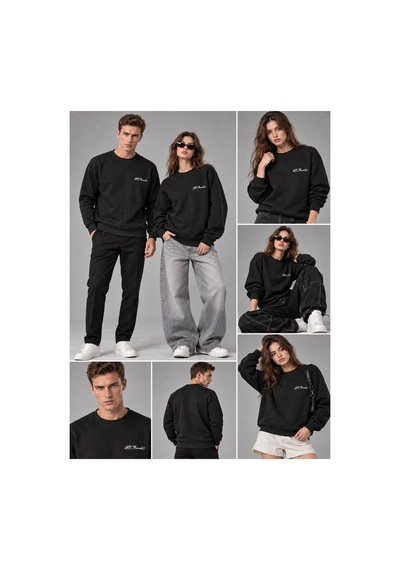 Hk Premium Sweatshirt Bisiklet Yaka Hk Premium Logolu Erkek Basic Siyah