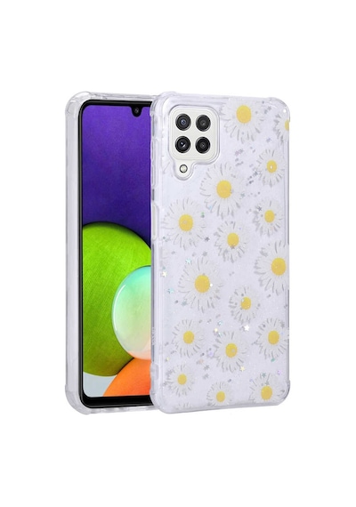 Zore Samsung Galaxy Uyumlu M32 Kılıf Simli Desenli Kamera Korumalı Parlak Omsy Popy Kapak - Papatya