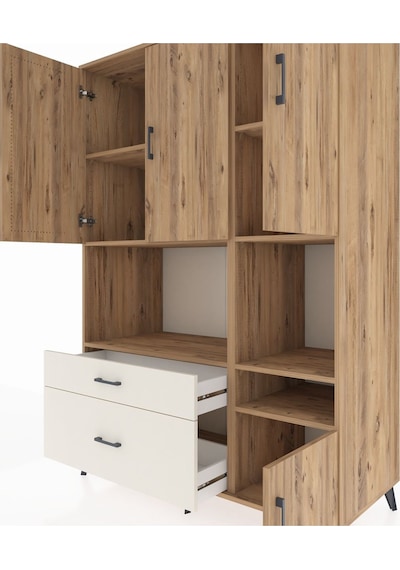 Kronos Dolap 7 Raflı 2 Çekmeceli 4 Kapaklı 132x59x195 Çam-çam... Çam