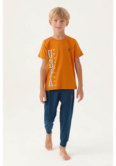 U.S. Polo Assn. Lisanslı Graphic Turuncu Erkek Çocuk Pijama Takımı 5274-43255 Kiremit