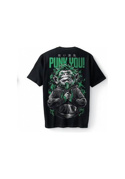 Bumeta Punk You Maymun Streetwear Oversize Unisex Tişört T-shirt Siyah