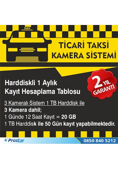 Ticari Taksiler Için 1 Tb Kayıtlı Kamera Sistemi Seti