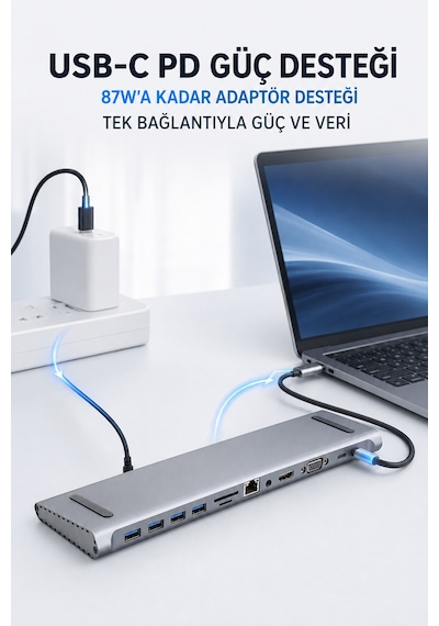 11in1 Çoklayıcı Type-c 3.1 To 4k Hdmi Vga Usb-c Ethernet Usb Çoklayıcı Sd Kart Okuyucu Çevirici Hub
