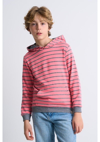 Alexandergardi Alexandergardı Kanguru Cepli Kapüşonlu Çizgili Çocuk Sweatshirt Pembe