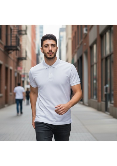 Bite Nose Renk Seçenekli Erkek Polo Yaka Tişört Günlük & Şık Pamuklu Slim Fit Açık Beyaz