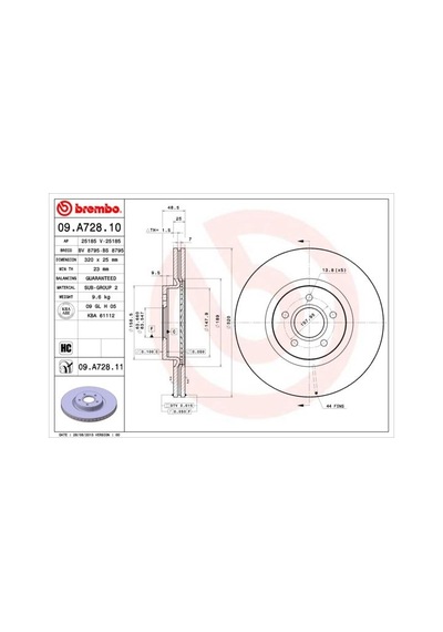 Brembo 09a72811 Ön Fren Diski Volvo S40 2004-2012 C70 Iı 2006-2013 V40 2012 V50 2004-2012 320 X5-dl 31262720-31302573-31329122 -