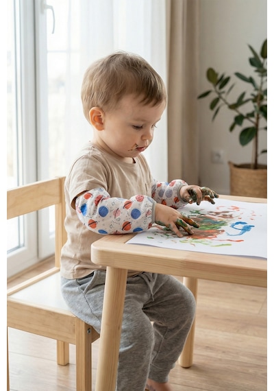 Sıvı Geçirmez Lastikli Bebek Mama Beslenme Kolluğu Seti Çocuk Aktivite Etkinlik Kol Kılıfı Planet