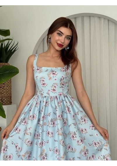 Defymoda Yoa Cep Detaylı Elbise Mavi