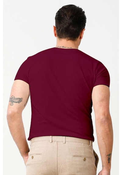 Erkek Bordo Standart Bisiklet Yaka Tişört-9487 Bordo