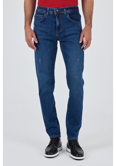 İmza Mavi Gabardin 5 Cep Düz Paça Casual Slim Fit Pamuklu Denim Pantolon 1023250150 Mavi