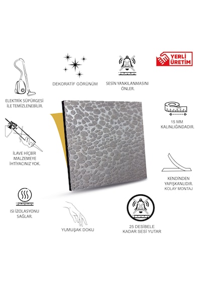 Tink Gri Embos Keçe Ses Ve Isı Yalıtım Paneli 40x40 Cm - 6 Adet/1 M²