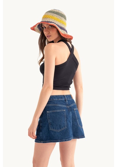 Hiccup Askılı Boyun Çapraz Ön Crop Top Natural