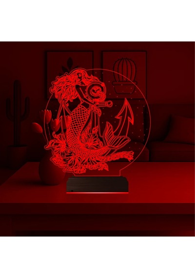 Luvivia Deniz Kızı Mermaid Çapa 3d Lamba - Masa Gece Lambası Şeffaf