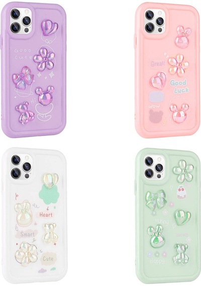 Apple Uyumlu iPhone 12 Pro Max Kılıf Kabartma Figürlü Parlak Zore Toys Silikon Kapak Light Green
