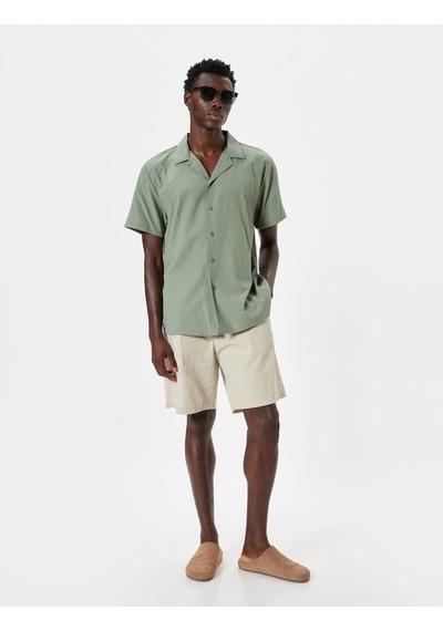Koton Kumaş Şort Oversize Pileli Chino Düğmeli Cep Detaylı Bej 4sam40179hw Ekru