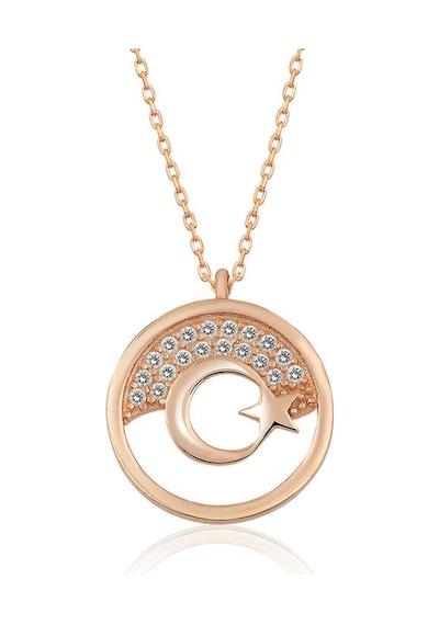 925 Ayar Gümüş Rose Altın Kaplama Kaplama Kaplama Ay Yıldız Bayan Kolye Rose Gold