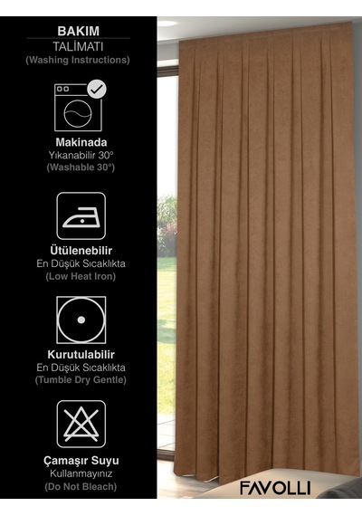 Br Favolli Kadife Dokulu Kaju Rengi Ada Fon Perde Ekstrafor Büzgülü Dream Series