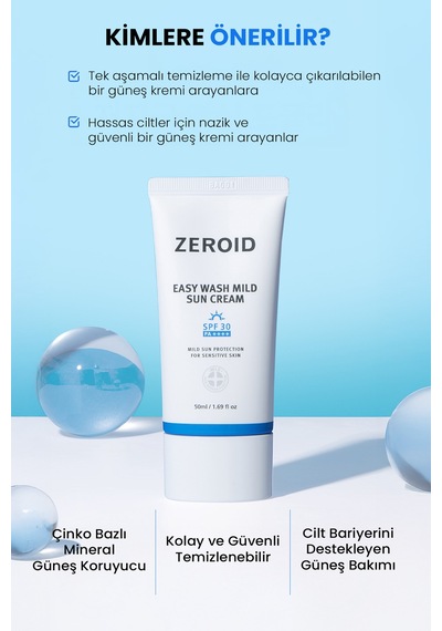 Atopik Ciltlere Kolay Temizlenen Mineral Güneş Kremi Zeroıd Easy Wash Mild Sun Cream Spf30 Pa++++