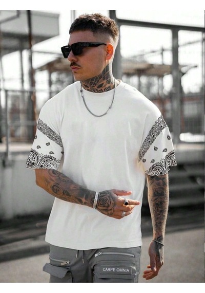 Altamira Erkek Duman Gri Kol Desenli Oversize T-shirt 001