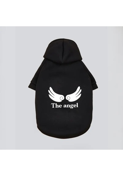 Kedi Ve Köpek İçin The Angel Kapüşonlu Siyah Sweatshirt