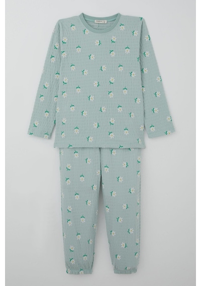 Breeze Kız Çocuk Pijama Takımı Papatya Desenli 4-8 Yaş, Su Yeşili Su Yeşili