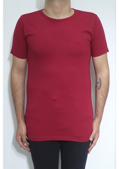 Santa Dmctekstil Erkek Düz Spor Kesim Dar Kalıp Bisiklet Yaka Basic T-shirt Bordo