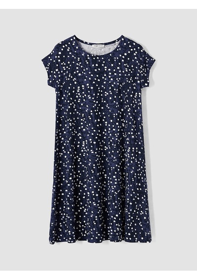 Lcw Grace İndigo Bisiklet Yaka Desenli A Kesim Elbise