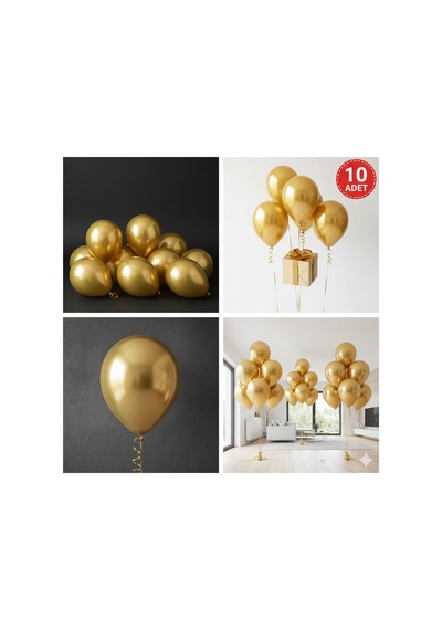 10 Adet Altın Parıltılı Metalik Balonlar Parti & Kutlama Paketi Diğer