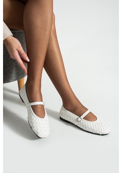 Dabab Shoes Elvıa Beyaz Kadın Örgü Dokulu Bilekten Bantlı Tokalı Mary Jane Düz Ayakkabı Babet Dabab Shoes Elvıa Beyaz Kadın Örgü Dokulu Bilekten Bantlı Tokalı Mary Jane Düz Ayakkabı Babet