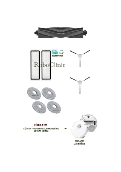 Dreame L10 Prime Robot Süpürge Uyumlu Yedek Fırça, Hepa Filtre, Mop Seti-9 Parça