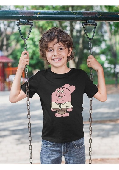 Sevbano Unisex Richard Watterson Baskılı Gumball Çizgi Film Çocuk Tişört Siyah