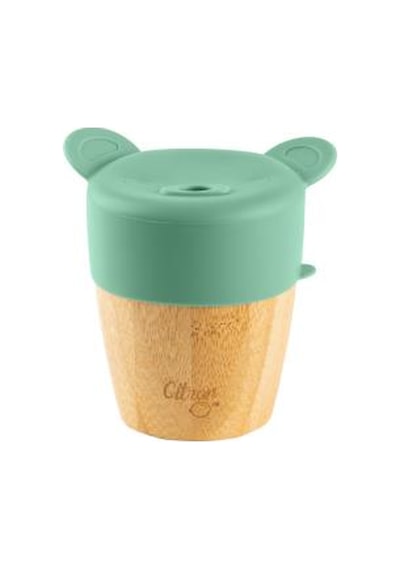Citron 2'si 1 Arada Kapaklı ve Pipetli Organik Bambu Alıştırma Bardağı - Green 1073629