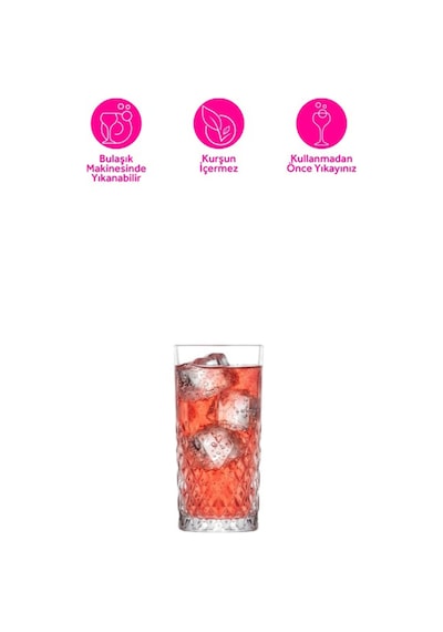 Lav Odin Cam Meşrubat Bardağı 4'lü 356 ml (Kokteyl/Büyük Su/Soğuk Kahve Bardağı )